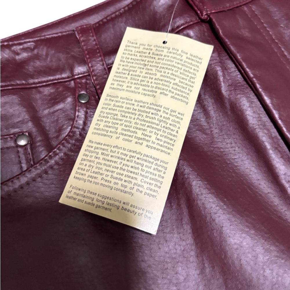 Jessica London Genuine Leather Pants Women Size 18W Maroon Straight Leg Moto NWT - Picture 5 of 15